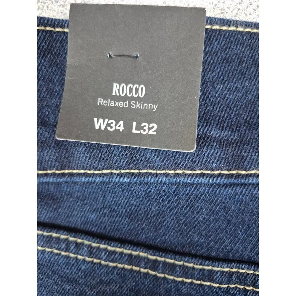 NWT True Religion Rocco Relaxed Skinny Dark Blue Jeans Sz W34 x L32